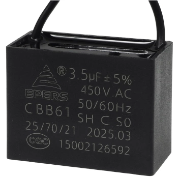 Kondensator rozruchowy do silnika 3.5uF 450VAC, przewody 20cm, 38x18,5x29mm