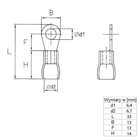 Końcówka oczkowa M6 izolowana, 6.4mm, 4-6mm, SGE
