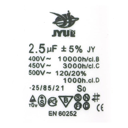 Kondensator rozruchowy do silnika, CBB60 2.5uF 450Vac 30x60mm, konektor