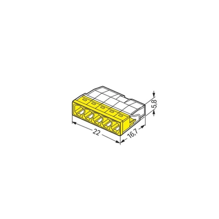 Szybkozłączka WAGO 2273-205 wciskana na 5 przewodów, tylko drut 0,5-2,5mm², 24A 450V, żółta
