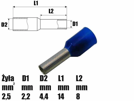 Tulejka izolowana 8mm, na przewód 2.5mm2