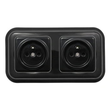 2x Gniazdo elektryczne kwadratowe z ramką podwójną, czarne, montaż podtynkowy, Ceramic Loft