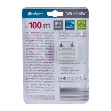 Dzwonek bezprzewodowy, 32 melodie, 3xAAA, biały