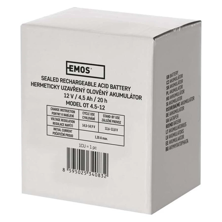 Akumulator AGM bezobsługowy, 12 V, 4,5 Ah, 91 × 71 × 105 mm, 1,4 kg, EMOS B9653