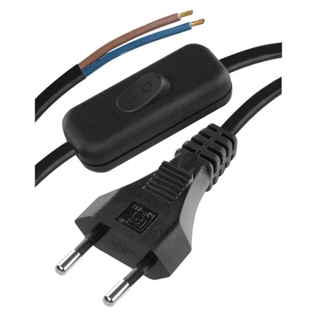 Przewód zasilający sieciowy, 2 m, 2×0,75 mm², z wyłącznikiem, wtyk płaski, czarny, EMOS S09272