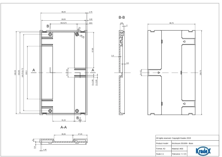 Obudowa modułowa na szynę DIN ZD1009J, 89,8 × 159,8 × 65,2 mm, ABS, szara, Kradex