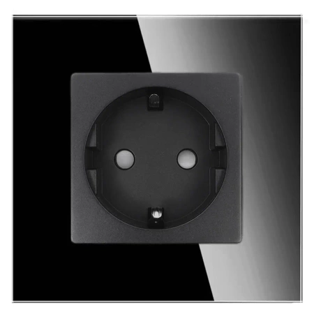 Gniazdo elektryczne pojedyncze Schuko - szklana ramka - czarne - Tawoia Glass