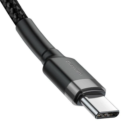 Kabel USB C-C 1m, szybkie ładowanie PD2.0 60W, QC3.0, nylonowy oplot, czarno-szary Baseus