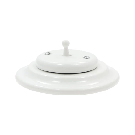 Włącznik światła schodowy dźwigniowy ceramiczny, okrągły z ramką, podtynkowy biały Ceramic Loft