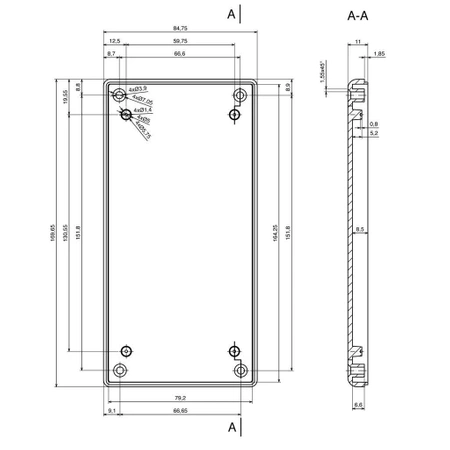 Obudowa uniwersalna Z38, 84,8 × 169,7 × 36 mm, ABS, czarna, z panelami bocznymi, Kradex