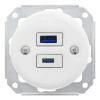 Ładowarka USB A+C 20W okrągła biała ceramiczna podtynkowa z ramką drewnianą ciemną - Ceramic Loft