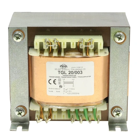 Transformator głośnikowy TGL 20/003, 20VA, 1,13 kΩ/8Ω, SE, 20Hz–20kHz, Indel