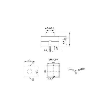 Przełącznik bistabilny ON/OFF 1A, 30V (przełącznik latarkowy) 12x12mm 112D
