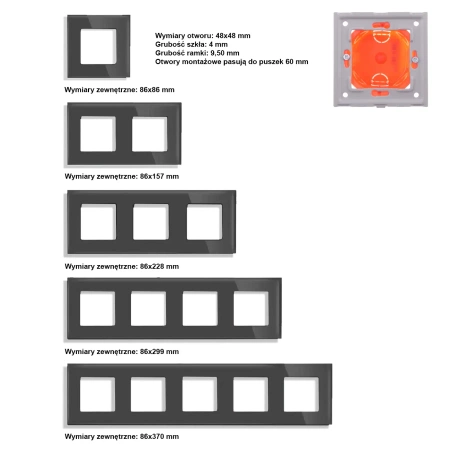 Ramka szklana - poczwórna - czarna - do modułów Tawoia Glass