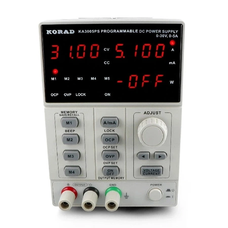 Zasilacz laboratoryjny 30V/5A, USB, pamięć 5 nastaw, KORAD KA3005PS
