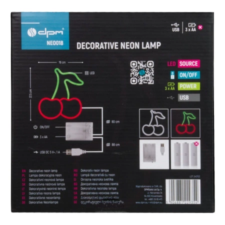 Neon LED "czereśnia", dekoracja LED 19x22,5cm zasilanie z baterii lub USB
