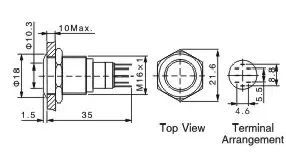 Przycisk wandaloodporny W16F11E 16mm, monostabilny 1NO1NC, podświetlenie zielone