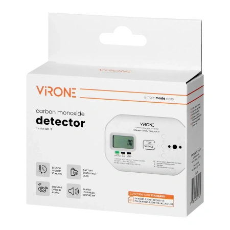 Czujnik czadu / tlenku węgla VIRONE DC-9 - LCD, 2xAA, sensor 10 lat