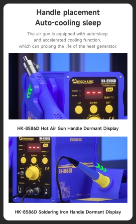 Stacja lutownicza HK8586D, 2w1: hot-air i kolba lutownicza, Mechanic