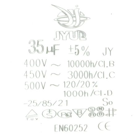 Kondensator rozruchowy do silnika, CBB60 35uF 450VAC 45x98mm, konektor