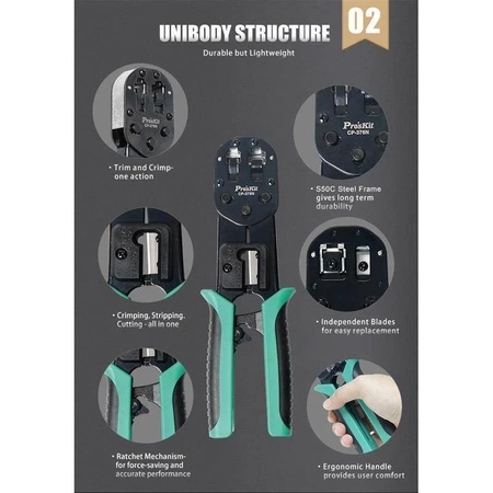 Zaciskarka RJ45 do wtyków przelotowych 8 pin, Proskit CP-376N