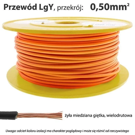 Przewód instalacyjny miedziany jednożyłowy LgY 0,50 mm2, linka giętka, pomarańczowy