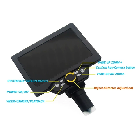 Mikroskop cyfrowy z wyświetlaczem 7 cali, powiększenie x1200, tryb foto/video, FNIRSI G1200