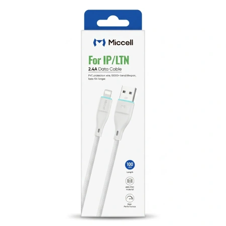 Kabel USB-A - Lightning, 2,4 A, 1 m, biały, Miccell, MIC-004028