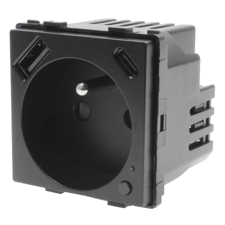 Moduł - Gniazdko pojedyncze z bolcem, 2x USB A+C 20W - watomierz - ZigBee, czarny - Tawoia Glass