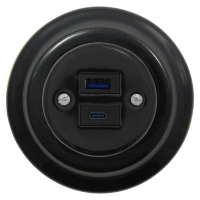 Gniazdo USB A+C 4A okrągłe z ramką, czarne, montaż podtynkowy, Ceramic Loft