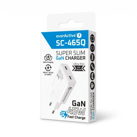 Ładowarka sieciowa GaN 45W 2x USB-C PD - super slim everActive SC-465Q