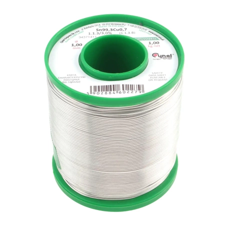 Cyna lutownicza bezołowiowa - spoiwo Sn99,3Cu0,7 - topnik 1.1.3 - 1mm - Cynel 1 kg