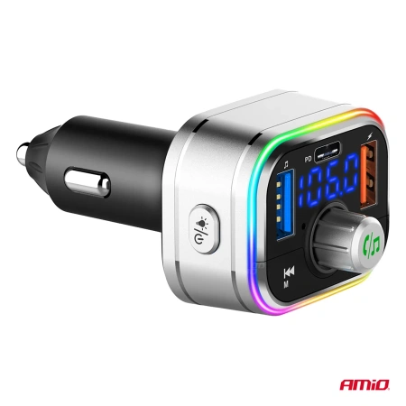 Transmiter FM 2xUSB-A + USB C + microSD, AMIO-04652