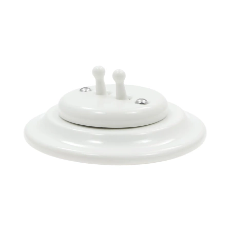 Włącznik światła schodowy podwójny dźwigniowy ceramiczny, okrągły z ramką, podtynkowy biały Ceramic Loft