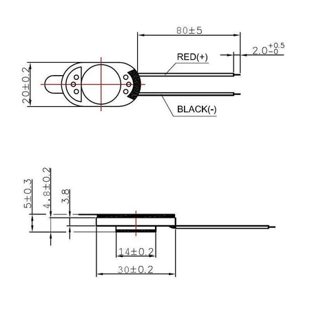 Głośnik miniaturowy, 0,5 W, 8 om, 30 × 20 mm, wysokość 5 mm, membrana tworzywo, MG30-20