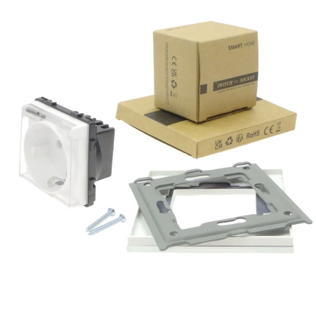 Gniazdo elektryczne Schuko IP44 z klapką - szklana ramka - białe - Tawoia Glass