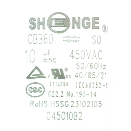 Kondensator rozruchowy do silnika, CBB60 10uF 450Vac 35x58mm przewód