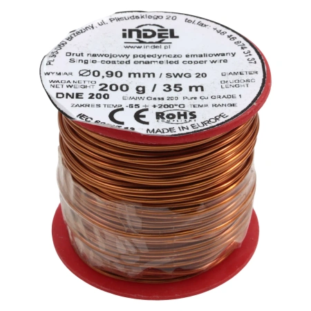 Drut nawojowy emaliowany 0,90 mm, DNE 200, miedź, szpulka 200 g, ok. 35 m