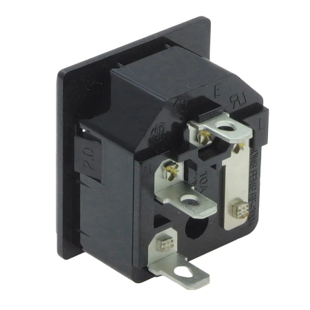 Gniazdo zasilania 230V IEC 10A, męskie z miejscem na bezpiecznik, RF-2004