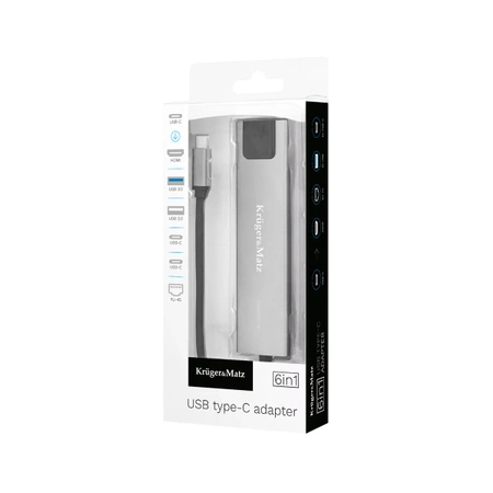 Adapter USB-C na HDMI, 2x USB3.0, 2x USB typu C, RJ45, Kruger&Matz