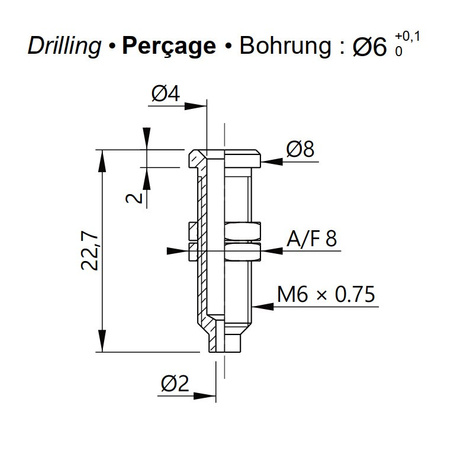 Gniazdo nieizolowane 4mm przykręcane M6, przyłącze lutowane
