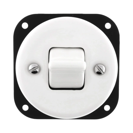 Włącznik światła krzyżowy kołyskowy ceramiczny, okrągły z ramką, podtynkowy biały Ceramic Loft