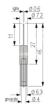 Adapter - gniazdo izolowane 4mm / igła 0.6mm czerwony
