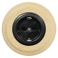 Gniazdo elektryczne Schuko okrągłe czarne z ramką jasne drewno, montaż podtynkowy, Ceramic Loft