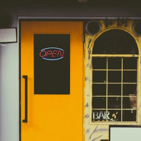 Neon LED "open", dekoracja LED 45x22cm zasilanie z baterii lub USB