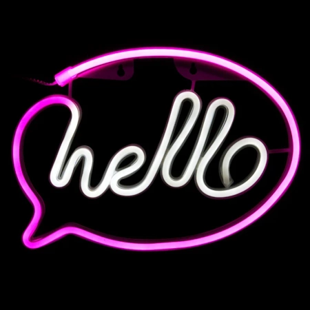 Neon LED "hello", dekoracja LED 30x21cm, zasilanie z baterii lub USB