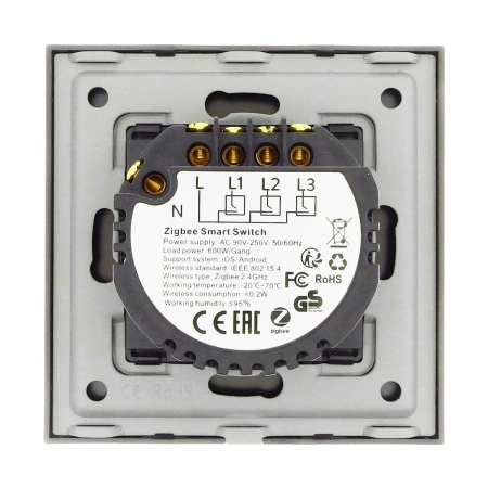 Włącznik potrójny Smart 600W ZigBee - dotykowy szklany panel czarny - podtynkowy - TAWOIA Smart Home