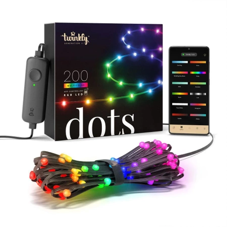 Twinkly Dots 200, dekoracyjne oświetlenie LED RGB 10m czarny przewód