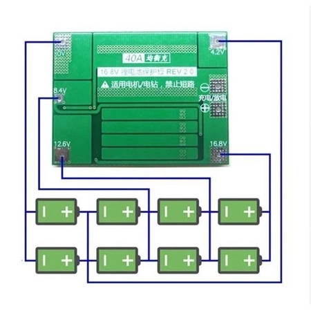 Moduł BMS PCM PCB ładowania i ochrony ogniw Li-Ion 4S - 14.8V - 40A - 18650
