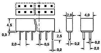 Gniazdo dwurzędowe 2x32pin, r2.00 (gęste), proste